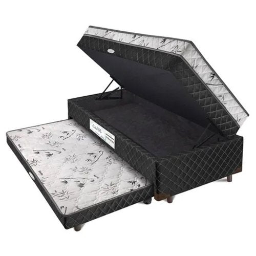 Cama Box Solteiro Baú Conjugado Ortopédico Carol Cama Auxiliar Somopar Preto Light