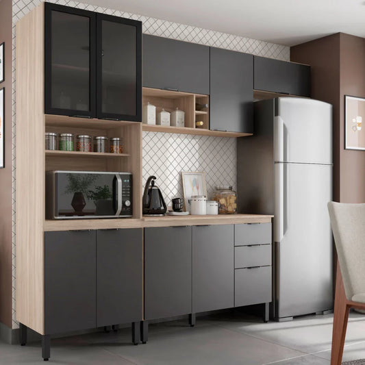 Cozinha Completa Firenze 10 Portas 2 Gavetas Avena Touch/Grafito - Demóbile