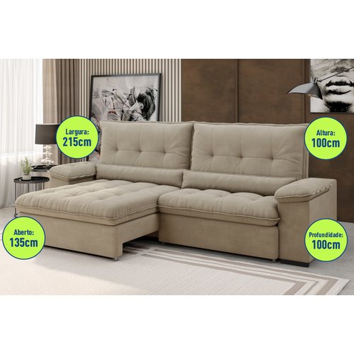 Sofá Arezzo Retrátil/Reclinável 4Lugares Suede Capuccino 2,15m - Xflex Bege