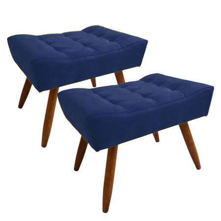 Jogo sofá com 2 Puffs Compact retrátil reclinável 200 cm Molas Espirais Azul Ws Estofados