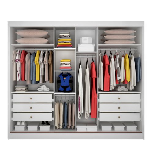 Guarda Roupa Casal com Espelho 2 Portas 6 Gavetas Egeu Novo Horizonte Branco