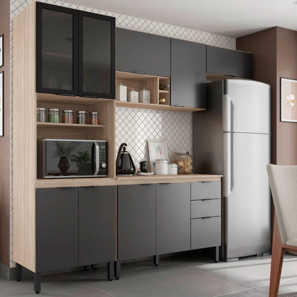 Cozinha Completa Firenze 10 Portas 2 Gavetas Avena Touch/Grafito - Demóbile