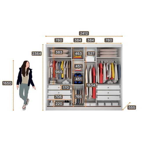 Guarda Roupa Casal com Espelho 2 Portas 6 Gavetas Egeu Novo Horizonte Branco