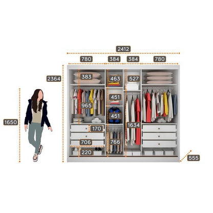 Guarda Roupa Casal com Espelho 2 Portas 6 Gavetas Egeu Novo Horizonte Branco