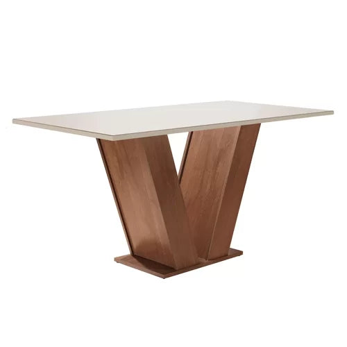 Conjunto Sala de Jantar Mesa Tampo de Vidro 6 Cadeiras Espanha Yescasa Chocolate/Off White/Animale Marrom