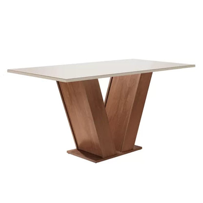 Conjunto Sala de Jantar Mesa Tampo de Vidro 6 Cadeiras Espanha Yescasa Chocolate/Off White/Animale Marrom