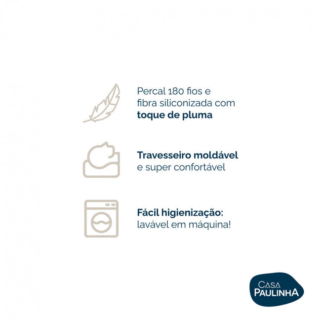 Kit 4 Travesseiro Toque de Pluma Suporte Firme Percal 180 Fios